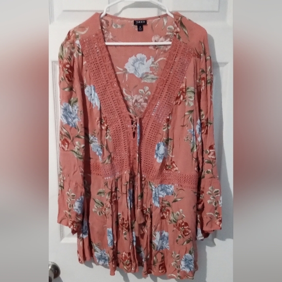 Torrid Orange Floral Tie Front Tunic - Picture 1 of 4